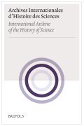 Couverture revue "Archives Internationales d'Histoire des Sciences"